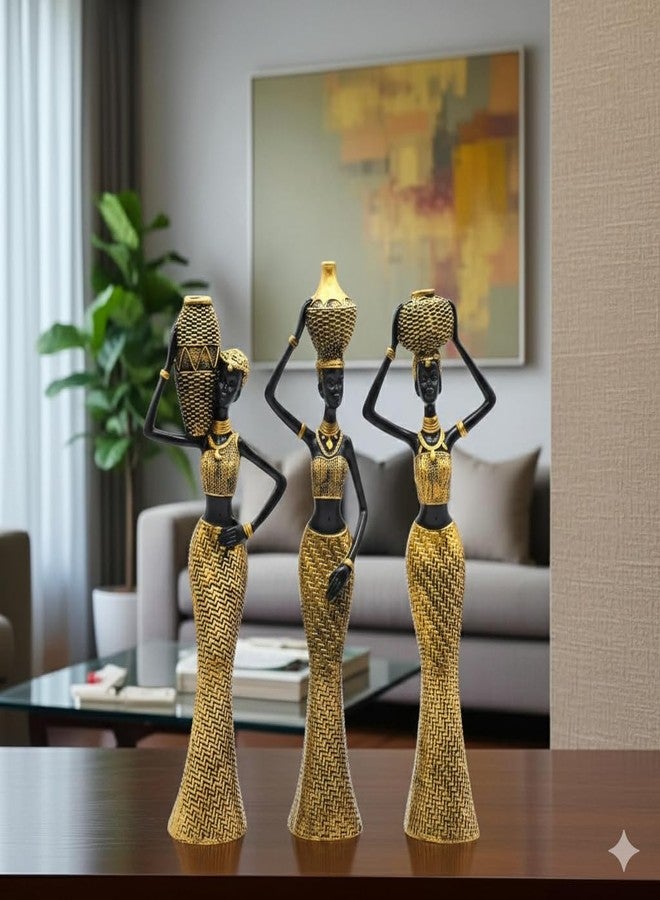 AABCO Vibrant Beautiful Finish Uniquely Hand Crafted Home Decor African Tribal Women Art Piece (Set of 3) - Image 5